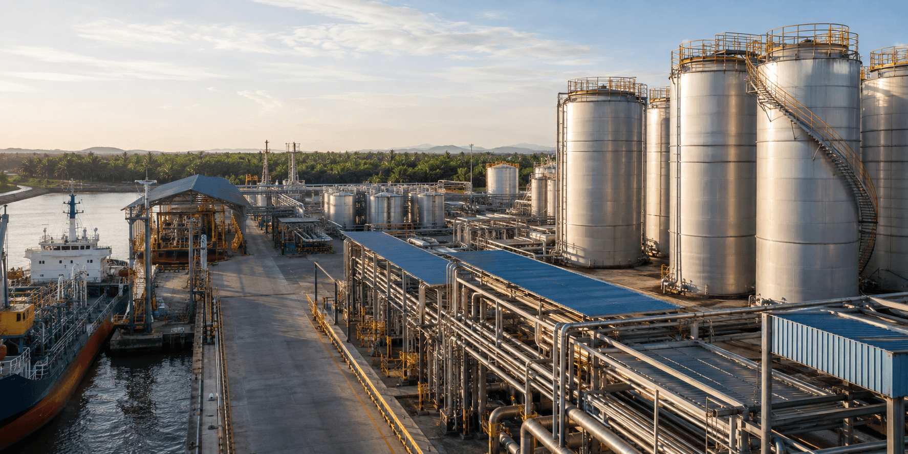Palm oil refinery and export logistics facility